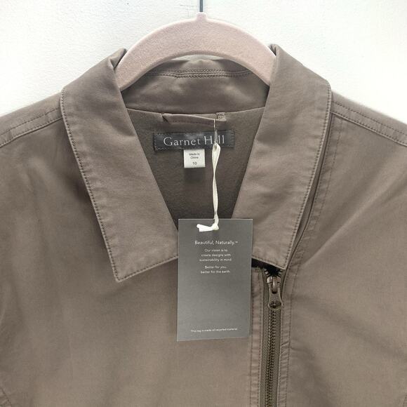 GARNET HILL Organic Cotton Moto Jacket 10 Army Green Asymmetric Zip Ribbed NWT - Picture 4 of 8